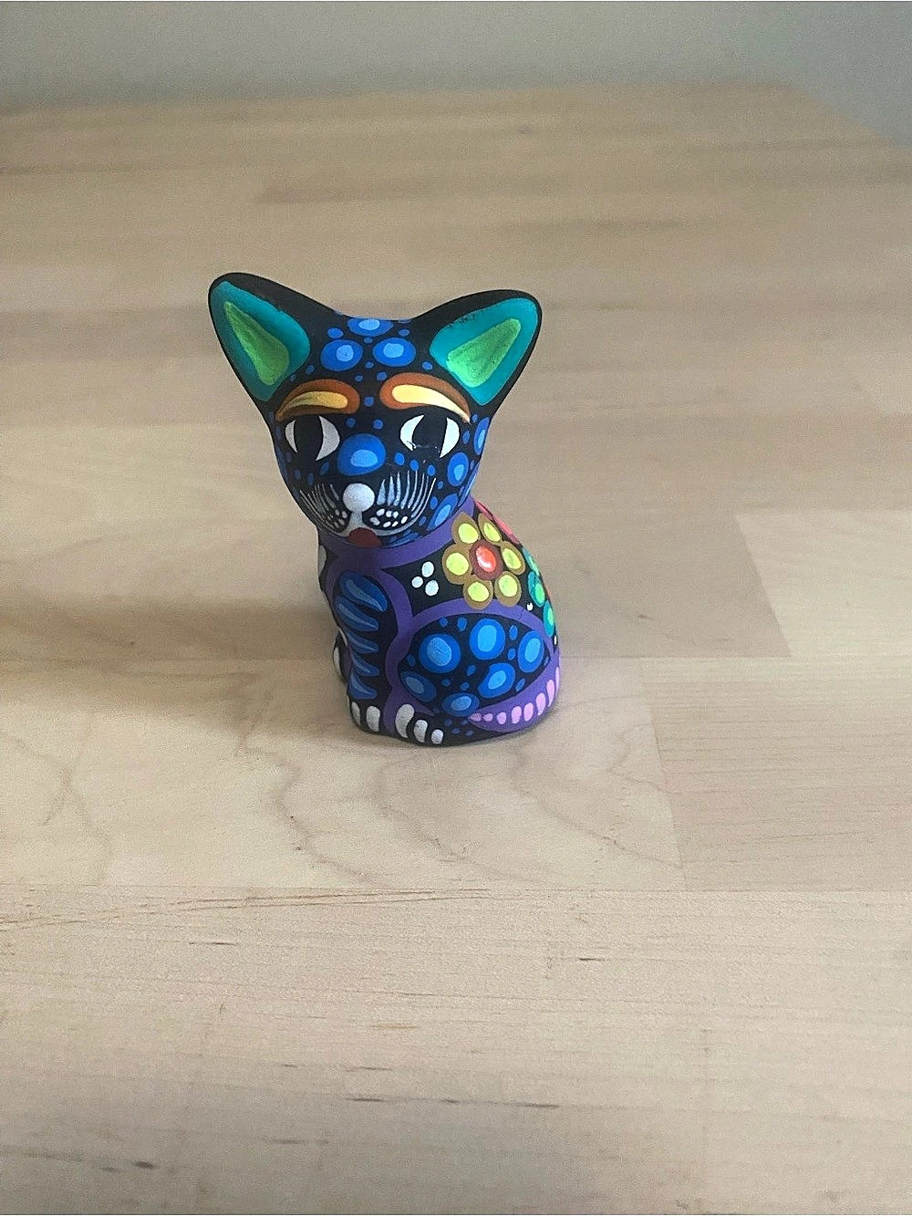 Alebrije Mexican Hand-Painted dog Sculpture in Blue & Purple